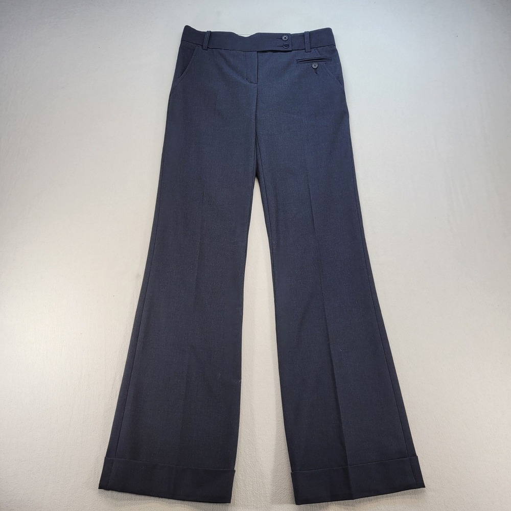 BCBGMaxAzria Dress Pants Women 0 Navy Blue Wide Leg Flare Cuffed Career Trousers
